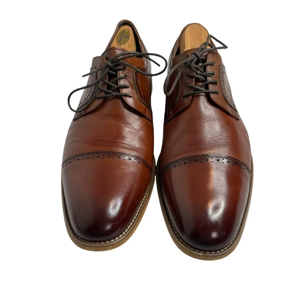 Stacy Adams Mens Cognac Brown Leather Cap Toe Brogue Derby Dress Shoes size 12M